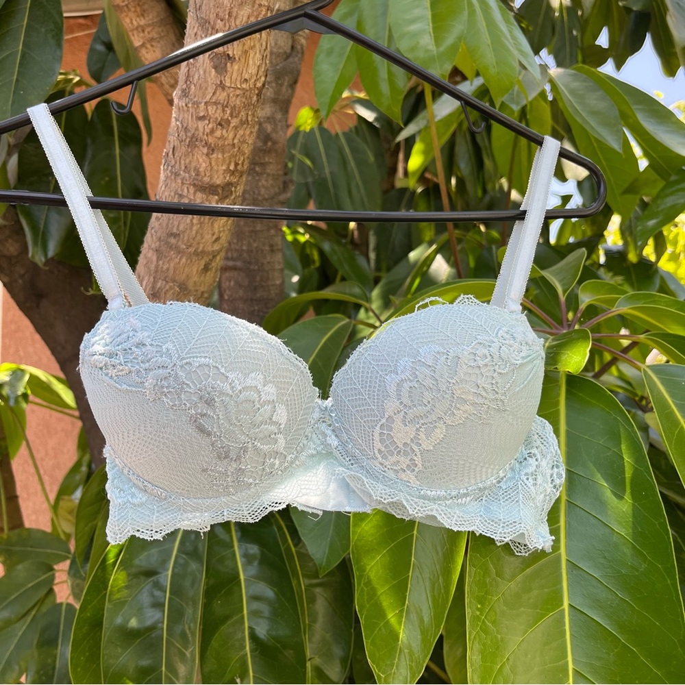 Sophie B light blue lace bra.